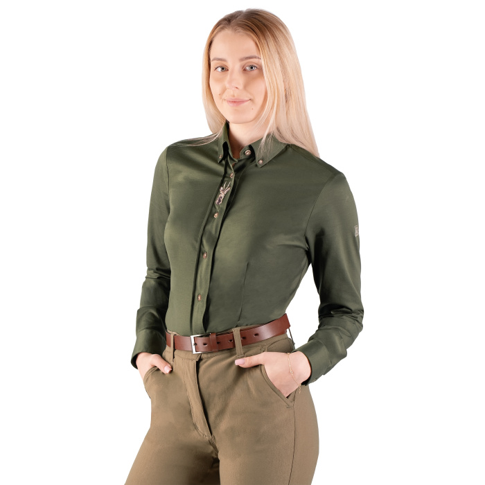 Koszula damska Tagart Koziołek bawełniana w ciemnozielonym kolorze z haftem kozła